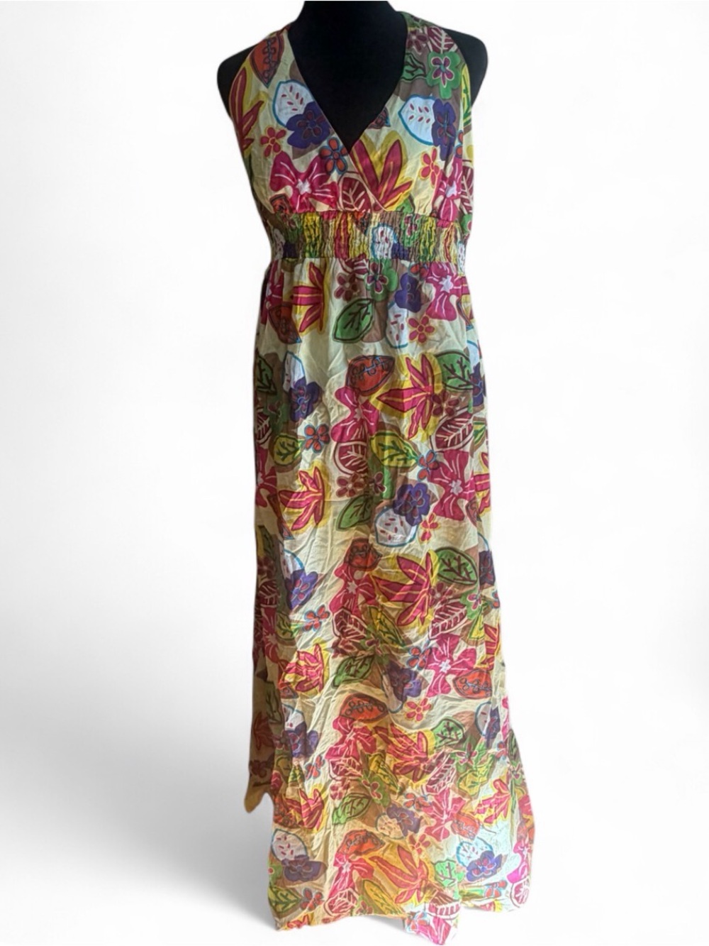 Apollo Y2K Boho Floral Fairy Halter Top Smocked Waist V-Neck Resortwear Dress